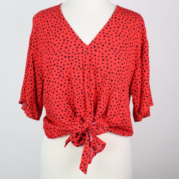 LUQ Tops - LUQ Spotted Tie Front Top XS